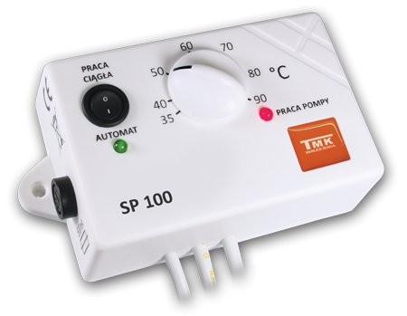 Sterownik SP 100 TMK do pompy obiegowej C.O. z pokrętłem temperatury, przełącznikiem i kontrolkami pracy