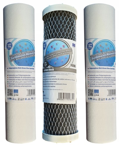 Zestaw 3 wkładów do filtra osmozy Aquafilter: 2 piankowe 20 i 5 mikronów, 1 węglowy FCCBL