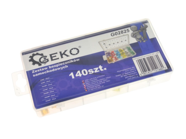 Pudełko bezpieczników Geko z etykietą i kodem