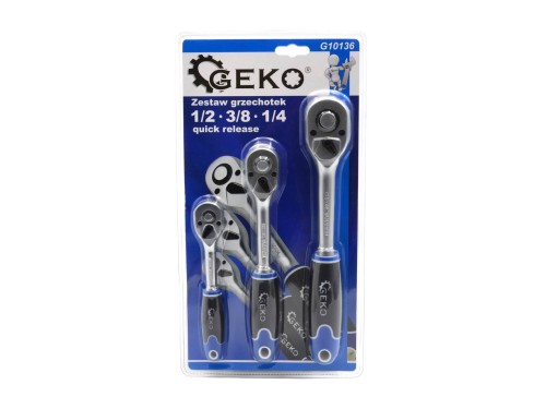 Zestaw grzechotek GEKO quick release, trzy sztuki na blistrze