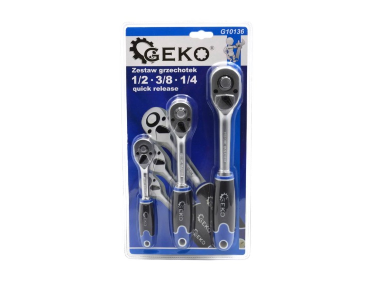 Zestaw grzechotek GEKO quick release, trzy sztuki na blistrze