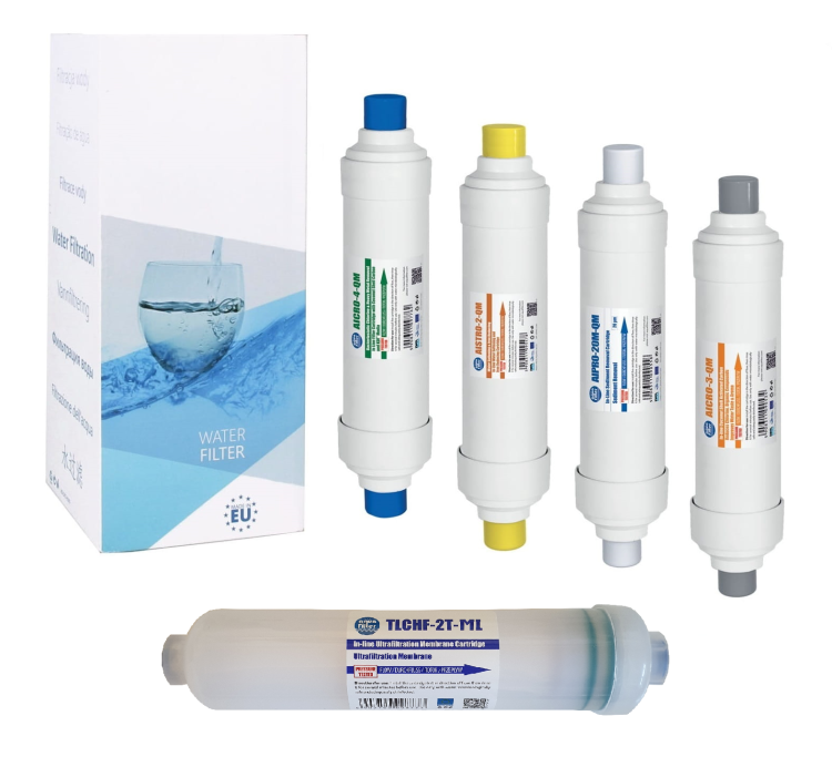 Zestaw czterech wkładów filtrujących EXCITO-B-CLR-CRT i membrana kapilarna TLCHF-2T-ML do systemu podzlewozmywakowego EXCITO-B