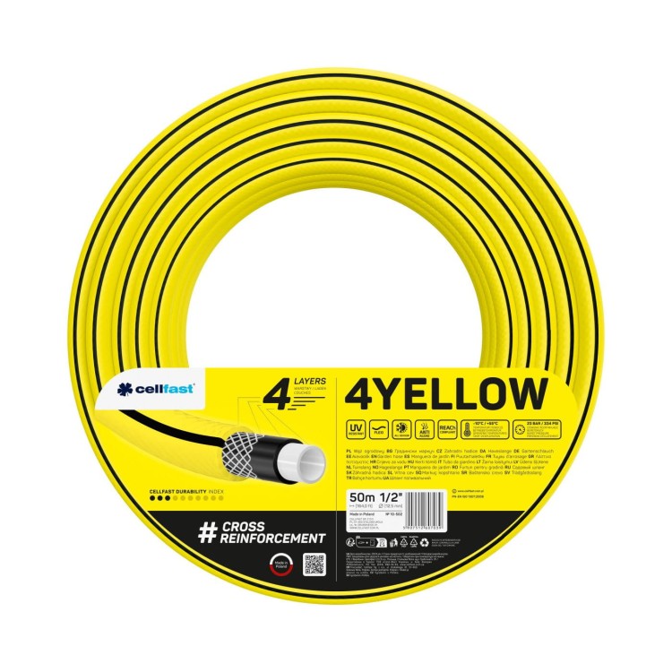 Żółty wąż ogrodowy w kręgu, opakowanie 4YELLOW Cellfast