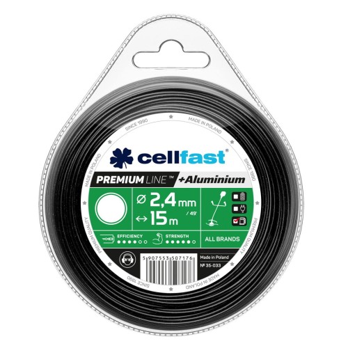 Żyłka do podkaszarki Cellfast w krążku, czarne opakowanie z etykietą 2,4 mm 15 m