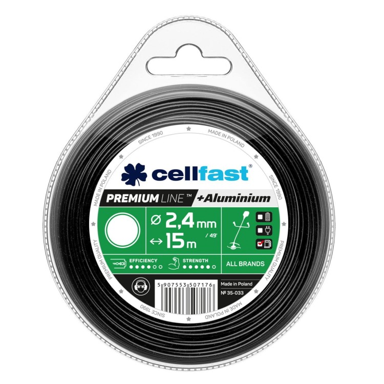 Żyłka do podkaszarki Cellfast w krążku, czarne opakowanie z etykietą 2,4 mm 15 m