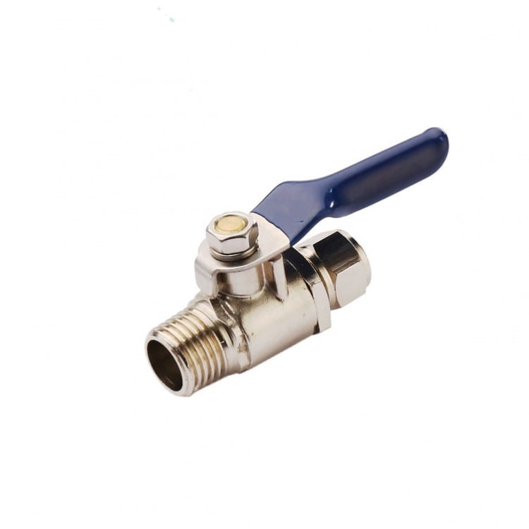 Metalowy zaworek 1/4" z niebieską dźwignią do systemów osmozy i wężyków PE