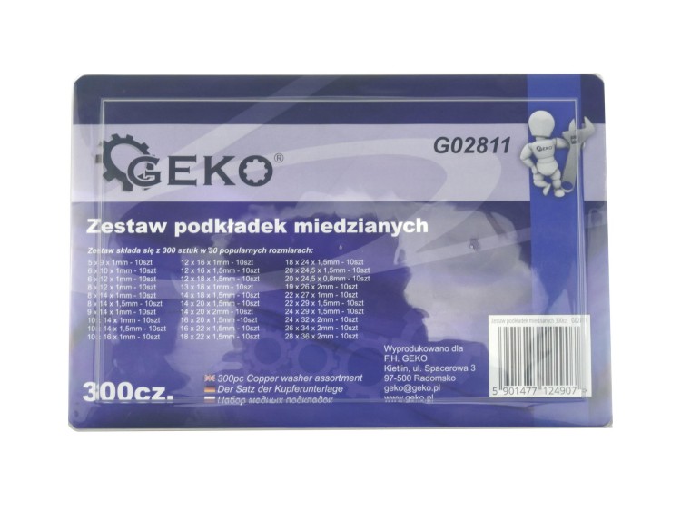 Pudełko z zestawem miedzianych podkładek GEKO
