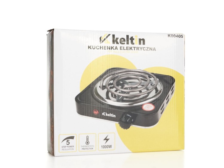 Jednopalnikowa kuchenka elektryczna spiralna 1000W Keltin z pokrętłem i wskaźnikiem mocy