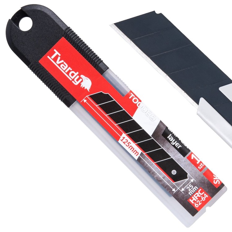 Zestaw ostrzy wymiennych do nożyków 125x25x0.7 mm SK2H, 10 sztuk, czarne, hartowana stal