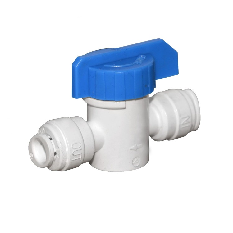 Zawór kulowy 1/4 z szybkozłączkami i niebieską dźwignią do systemów osmozy i filtrów wody