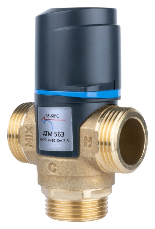 Termostatyczny zawór mieszający ATM 563 DN20 G1" 35-60°C Kvs 2,5 z pokrętłem i metalowymi przyłączami