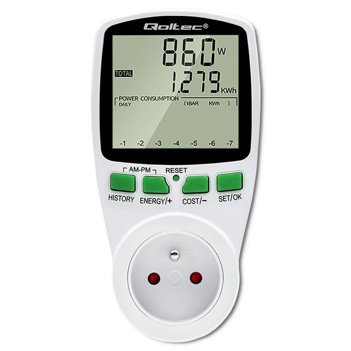 Watomierz Qoltec PM0627 z dużym LCD, wyświetlający moc 860W