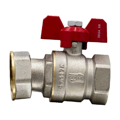 Zawór kulowy GOSHE 3/4 cala z nakrętką i czerwonym uchwytem motylkowym