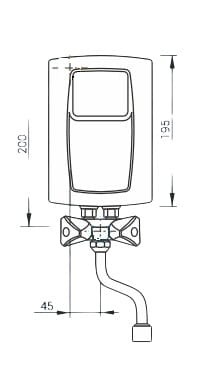 Podgrzewacz wody przepływowy elektryczny EPS2-3,5 kW Twister z metalową baterią i giętką wylewką, wymiary 200x195 mm