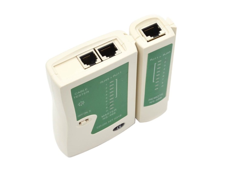 Tester kabli RJ45 z dwoma modułami i wskaźnikami LED do testowania połączeń sieciowych