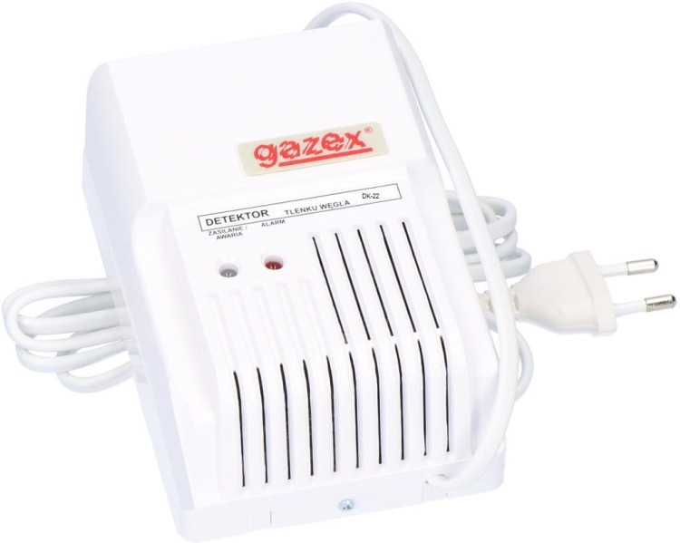 Domowy detektor tlenku węgla Gazex DK-22 z przewodem i wtyczką, biały, z sygnalizacją świetlną i akustyczną