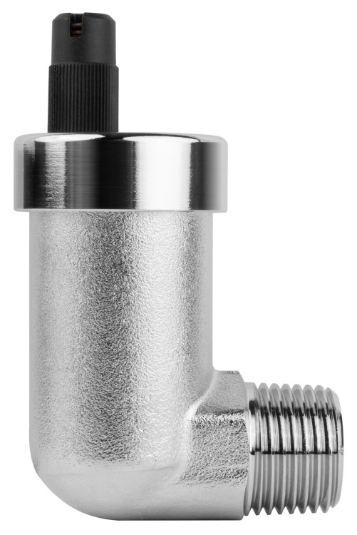 Odpowietrznik automatyczny kątowy 1/2" z Aquastop niklowany mosiądz, przyłącze R½"