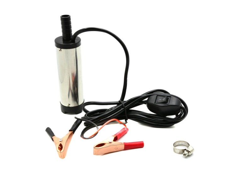 Pompa zanurzeniowa 12V 37mm Geko z kablami i zaciskami do spuszczania paliwa