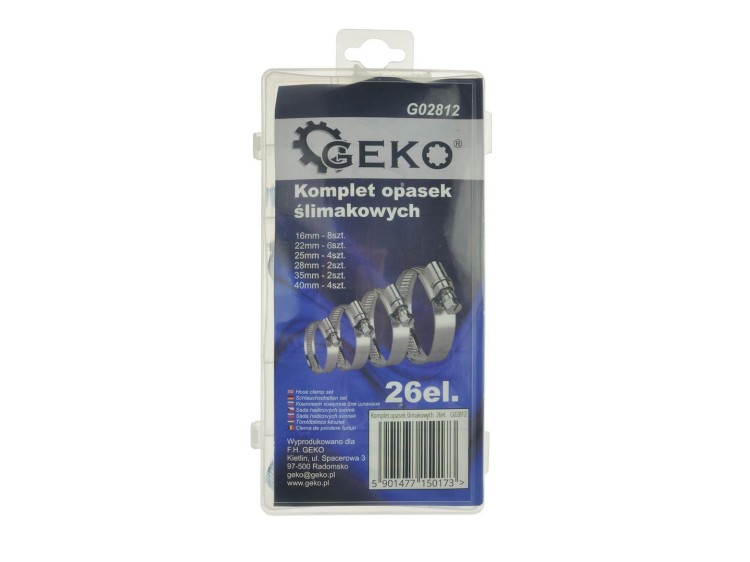 Zestaw 26 opasek ślimakowych Geko w plastikowym etui z przegródkami