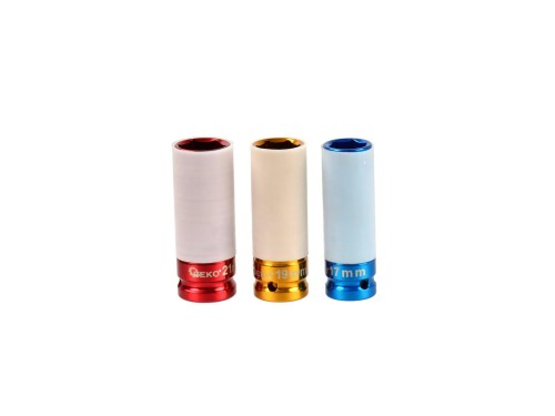 Zestaw 3 nasadek udarowych do alufelg 17, 19 i 21 mm z osłonami ochronnymi