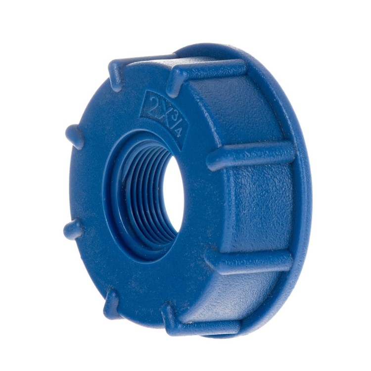 Niebieska nakrętka adaptera IBC S60x6 z gwintem wewnętrznym 3/4" do zbiornika Mauser