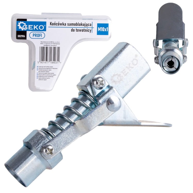 Końcówka samoblokująca do towotnicy M10x1 z trzema hartowanymi szczękami i dźwignią zwalniającą