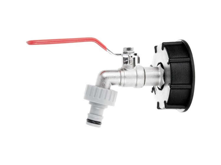 Metalowy kran 1/2" z nakrętką S60x6 i nypel do szybkozłącza Mauser