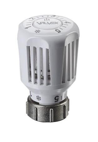 Biała głowica termostatyczna VIRGO GZ 03 z pokrętłem regulacji i metalową nakrętką