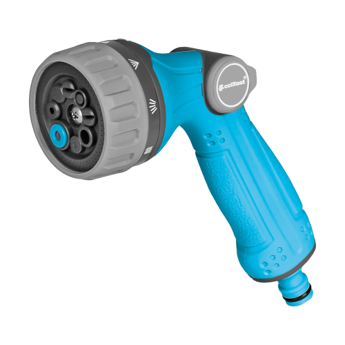 Niebieski zraszacz pistoletowy Cellfast MODUS 8 z regulacją siły i ośmioma trybami strumienia