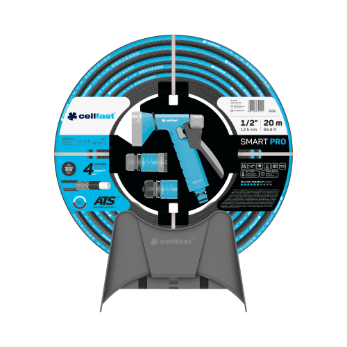 Zestaw zraszający SMART PRO 1/2" 20 m z pistoletowym zraszaczem, szybkozłączami i wieszakiem ściennym