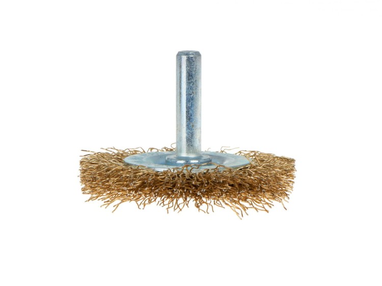 Szczotka druciana tarczowa mosiądzowana z 6 mm trzpieniem do wiertarki