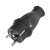 Czarna gumowa wtyczka 16A IP44 230V typu E/F z metalowymi bolcami i zabezpieczeniem kabla