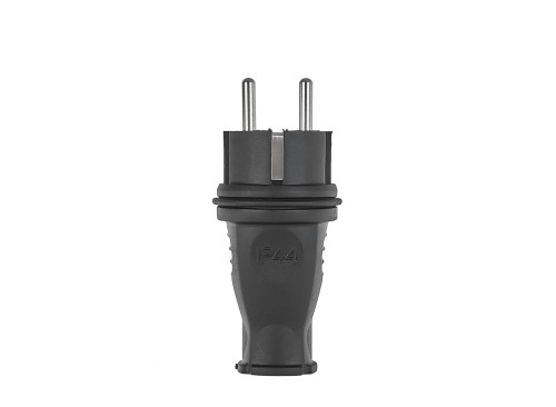 Czarna gumowa wtyczka 16A IP44 230V z podwójnymi metalowymi bolcami