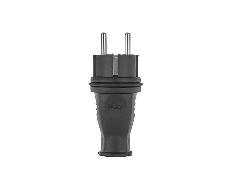 Czarna gumowa wtyczka 16A IP44 230V z podwójnymi metalowymi bolcami