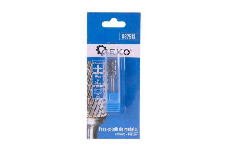 Frez pilnik do metalu Geko 10x20 mm z węglika wolframu, trzpień 6 mm, czołowo-boczny