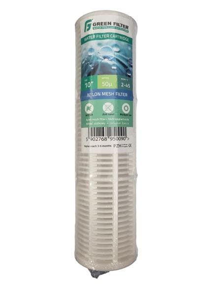 Wkład siatkowy nylonowy 10 cali Green Filter, mikronaż 50, biały filtr wielokrotnego użytku