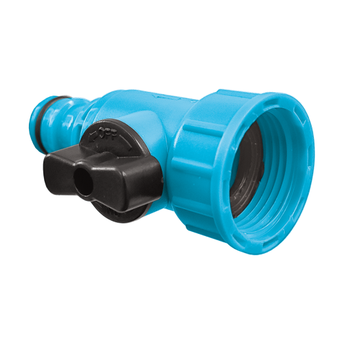 Przyłącze z zaworem kulowym BASIC 52-216, gwint wewnętrzny 3/4, niebieskie i czarne