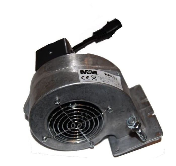 Wentylator promieniowy WPA 01 K z aluminiową obudową, silnikiem i wtykiem do kotła CO