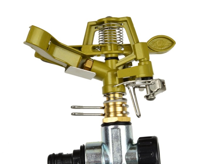 Metalowy zraszacz pulsacyjny obrotowy 360° z regulacją strumienia i adapterem do szybkozłączki