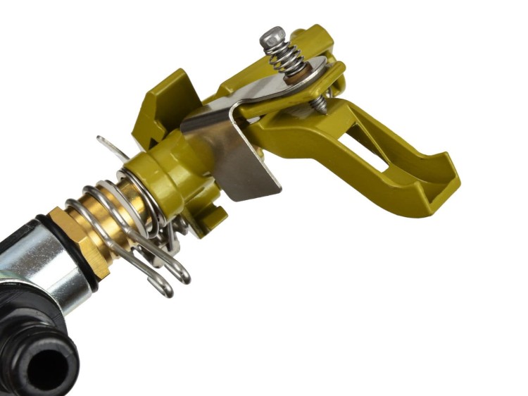 Metalowy zraszacz pulsacyjny obrotowy 360° z regulacją strumienia i adapterem do szybkozłączki