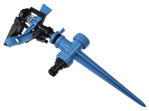 Plastikowy zraszacz pulsacyjny obrotowy 360° na kolcu z regulacją strumienia i adapterem szybkozłączki