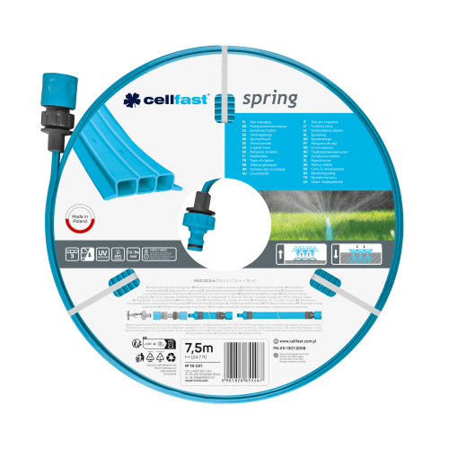 Wąż ogrodowy zraszający Cellfast Spring 7,5 m z kompletem niebieskich końcówek i szybkozłączką