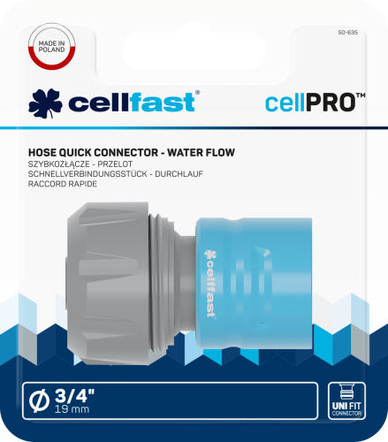 Szybkozłącze przelot 3/4 cala do węża ogrodowego CELLPRO Cellfast z tworzywa i stali nierdzewnej
