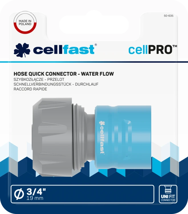 Szybkozłącze przelot 3/4 cala do węża ogrodowego CELLPRO Cellfast z tworzywa i stali nierdzewnej