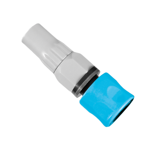 Szybkozłącze przelot do węża rozciągliwego ZygZag z elementem niebieskim i szarym