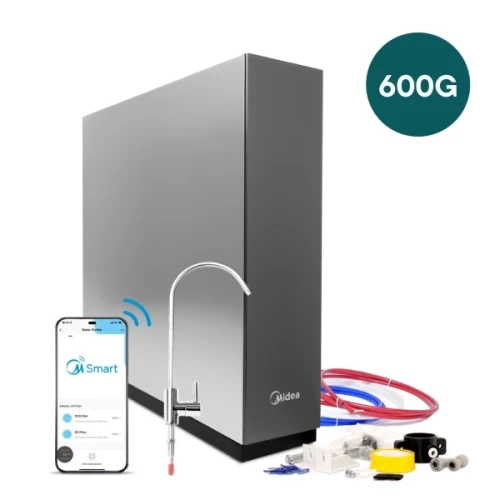 Bezzbiornikowy filtr osmozy Midea 600G z telefonem i akcesoriami