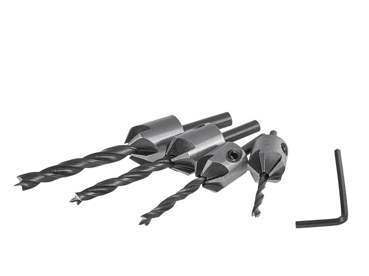 Zestaw 5 wierteł do drewna 3-6 mm z pogłębiaczem marki Geko, stal HHS