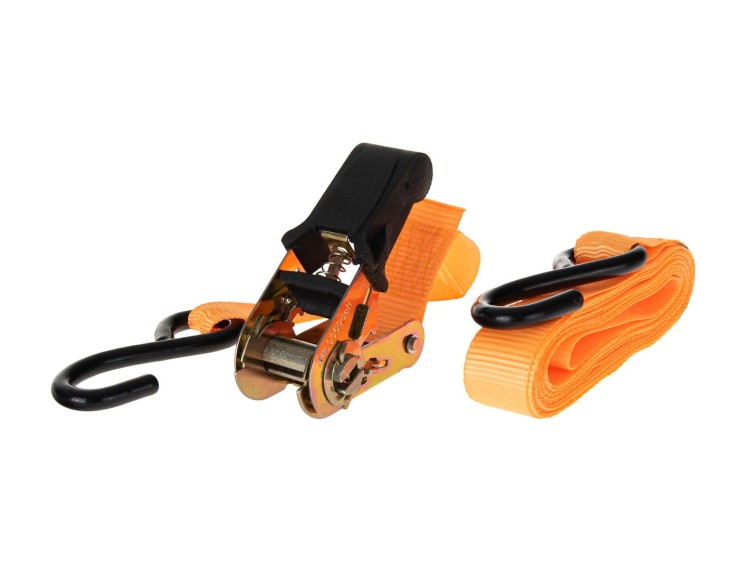 Pomarańczowe pasy transportowe z napinaczem i hakami, 4.5m x 25mm, wytrzymałość 700kg