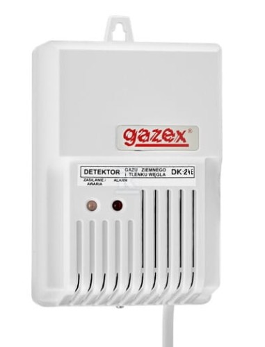 Detektor czadu tlenku węgla CO  i metanu DK-24/E Gazex z sygnalizacją świetlną i akustyczną, biały, z wymiennym sensorem