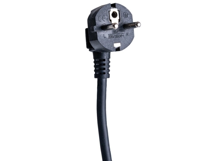 Czarny przedłużacz elektryczny 5 gniazd z uziemieniem, kąt 45°, kabel 3m, włącznik